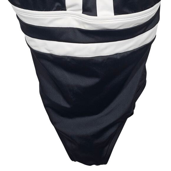 Longitude Black White Colorblock High Neck Long Torso One Piece Swimsuit - Picture 4 of 11